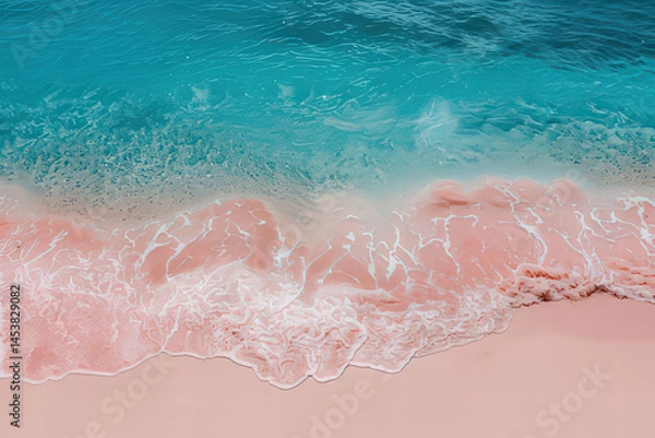 Fototapeta Abstract Artistic View of Pink Beach Waves and Turquoise Water