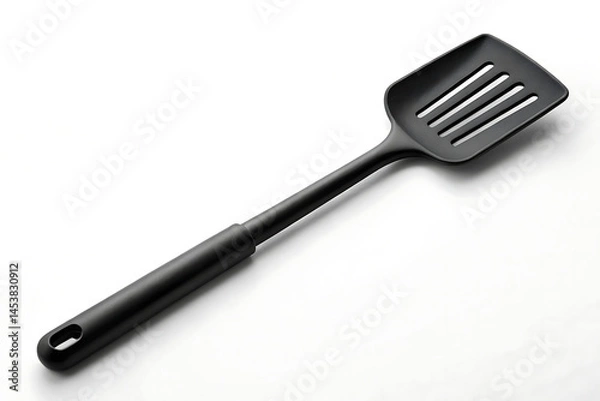 Fototapeta High-Quality Black Slotted Spatula for Cooking and Baking isolated on white background
