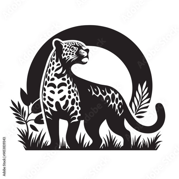 Fototapeta cheetah black Silhouette vector art Illustration with white background, Vintage engraving isolated leopard set panther illustration ink sketch. Africa wild cat cheetah background jaguar animal vector.