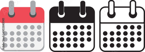 Fototapeta Colorful Calendar Icons set in Solid Black and Outline Style