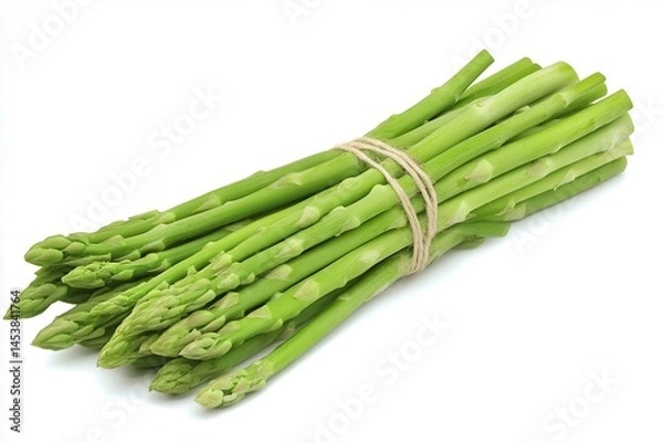 Fototapeta Freshly harvested asparagus bundle tied with twine, showcasing vibrant green color and texture