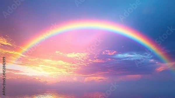 Fototapeta A stunning and vivid rainbow arching across the sky in a bright natural setting evoking wonder and joyful emotions