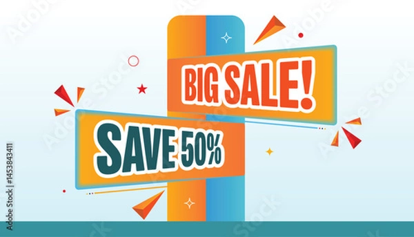 Fototapeta Multicolor 3D Style Big Sale Save 50%, Web Banner for e-commerce Business with Background.