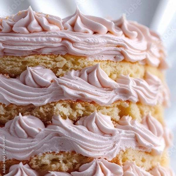Fototapeta Delicious vanilla layer cake with pink buttercream frosting dessert photography