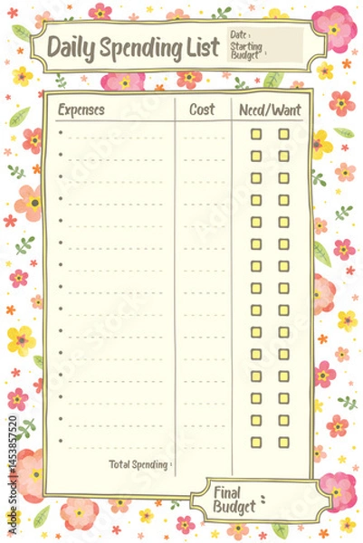 Obraz Back to school daily weekly monthly planner with floral flower decoration background journal list memo classroom timetable schedule for kids student teacher in purple pink hand drawing template