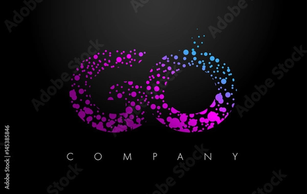 Fototapeta GO G O Letter Logo with Purple Particles and Bubble Dots