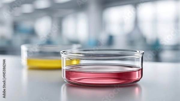 Fototapeta Scientific Research: Petri Dishes with Liquid Samples in Laboratory Setting