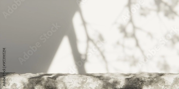 Fototapeta Natural Stone Surface with Botanical Shadow – Minimal 3D Background for Product Display