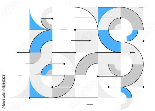 Obraz Abstract vector geometric background in tech mechanical engineering blueprint style, digital system wallpaper, technology mechanism dynamic draw.