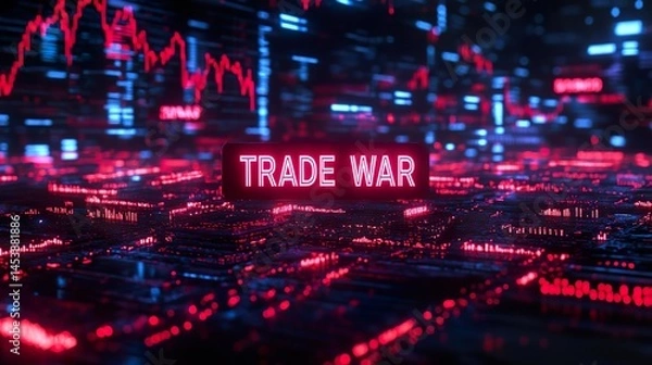 Fototapeta Digital concept of trade war with red financial charts