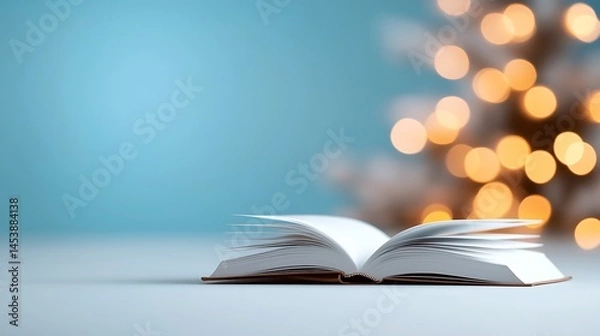 Fototapeta Open Book with Glowing Pages and Twinkling Lights