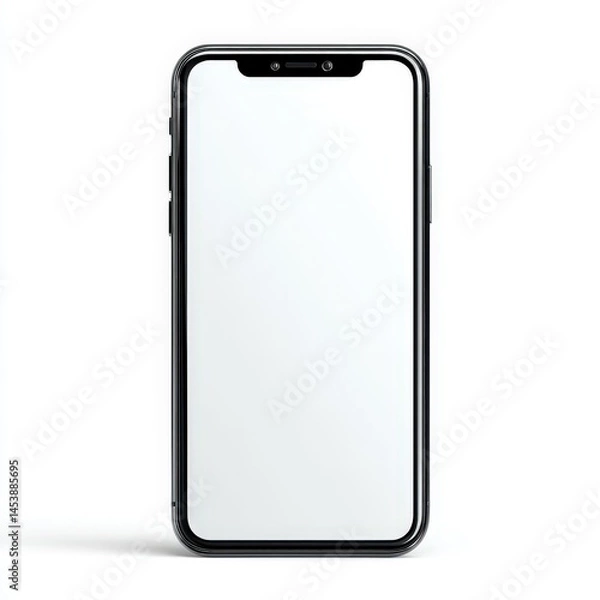 Fototapeta Modern Mobile Phone Mockup with Blank White Screen Isolated on White Background for Application or Website Presentation