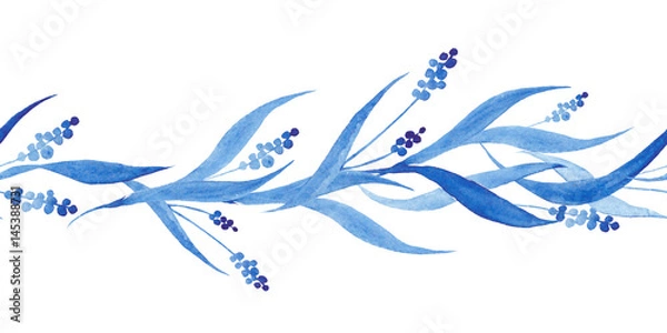 Obraz Indigo blue hand drawn seamless border, vector illustration
