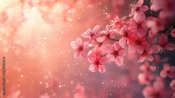 Fototapeta Spring floral dance with gentle cherry blossom petals swirling in a pastel breeze, set against a barely-there blush gradient that evokes the delicate choreography of nature�s awakening background jpg