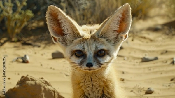 Fototapeta Portrait of the Fennec Fox (Vulpes zerda) is a miniature fox with a distinctive appearance that lives in the deserts of North Africa.
