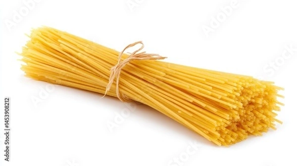 Fototapeta Uncooked spaghetti pasta tied with twine isolated on white background perfect for food blogs and culinary websites