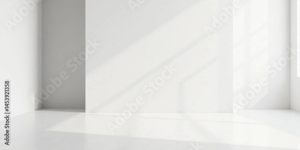 Fototapeta Serene Minimalist Room Corner with Sunlight Streaming Through a Window, Ideal for Product Displays and Interior Design Presentations