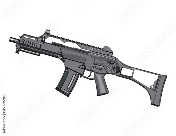 Fototapeta Vector Gray Machine Gun Handgun Illustration with transparent background