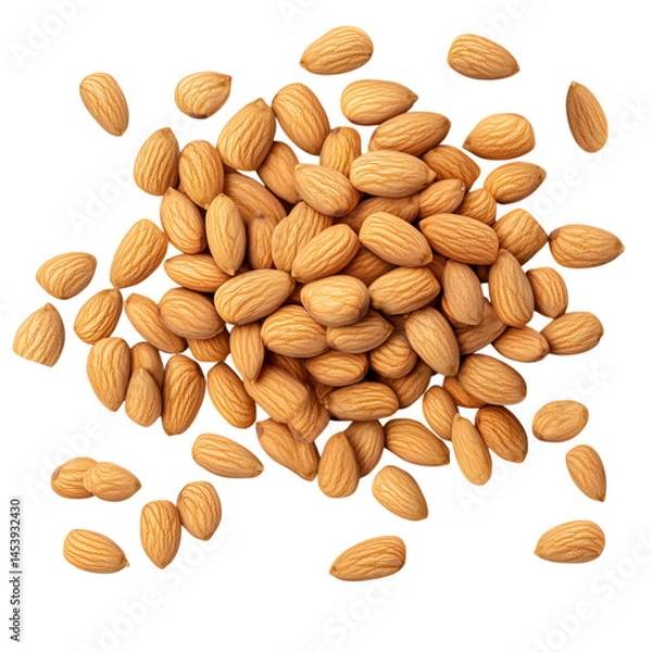 Fototapeta  Almonds on a transparent background, top view of an open pile of fresh and delicious almond nuts