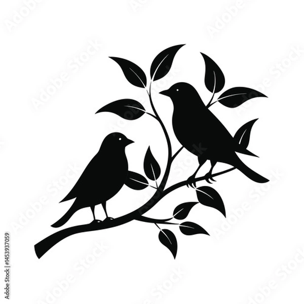 Fototapeta birds on a branch icon sign of silhouette vector illustration