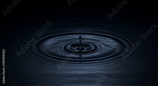 Fototapeta Dark Water Drop Impact:  Ripples and Reflections in Stillness