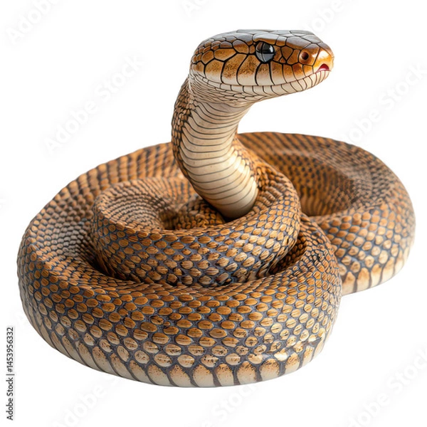 Fototapeta Coiled cobra in an alert position isolated on white png venomous snake png dangerous reptile png hissing cobra png transparent background image