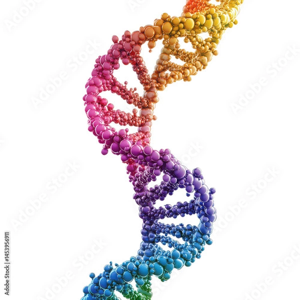 Fototapeta Colorful abstract DNA strand isolated on white png stylized helix design png biotech graphic png medical research image png transparent background image