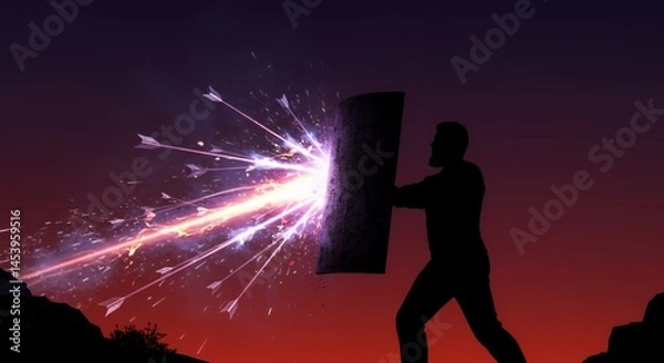 Fototapeta The Unwavering Defender: A Silhouette of Courage Against a Fiery Assault