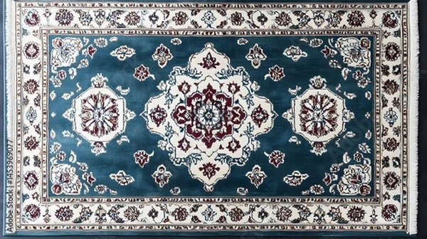 Fototapeta  area rug with a blue background and a red border