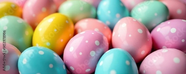 Fototapeta Vibrant pastel Easter eggs, speckled & solid colors, close-up , design element, background, texture