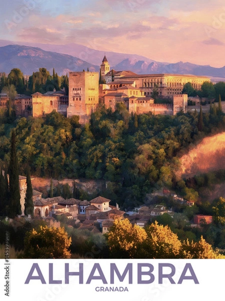 Obraz Retro Alhambra in Granada Cityscape Poster