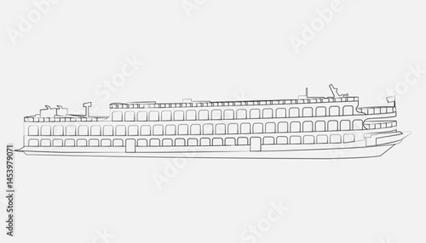 Fototapeta Lunch ship sketch line art drawing, vector illustration isolated on white background, used for all Platform