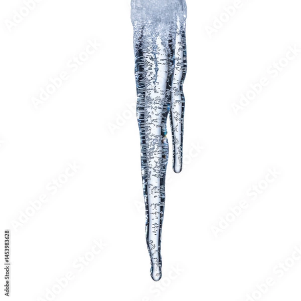 Fototapeta Hanging icicle with detailed texture png cold weather icicle png glistening frozen spike png dripping ice formation png transparent background image