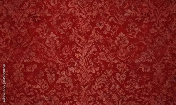 Fototapeta Deep crimson damask, opulent swirling pattern , ornate, swirl, red