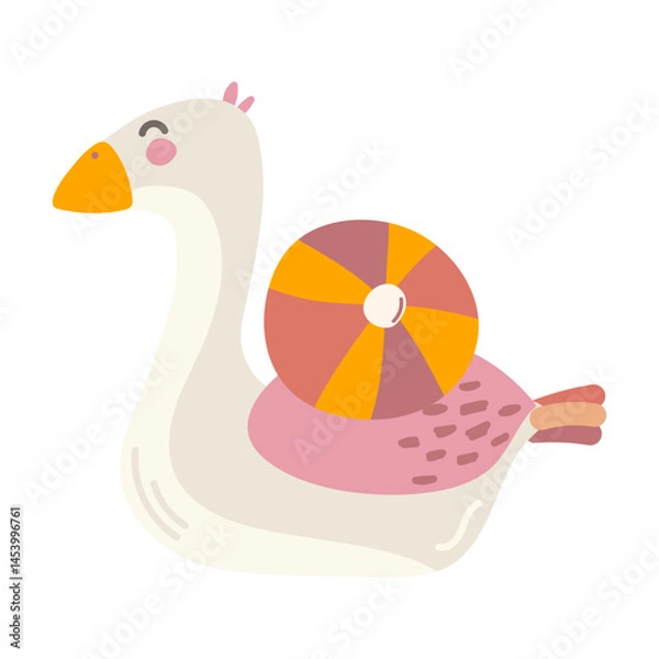Fototapeta Cute duck illustration with summer beach ball on its back. Fun and playful design for kids