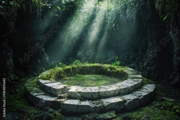 Fototapeta Ancient mossy circular stone platform