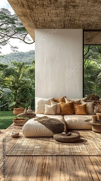 Obraz Modern outdoor lounging area with neutral tones.