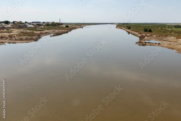 Fototapeta Ural River winding through Inderbor, Atyrau Region in Kazakhstan