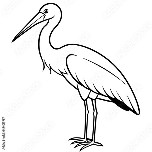 Fototapeta Minimal Asian Openbill Vector on White