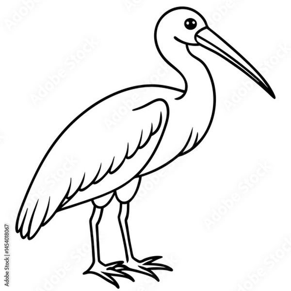 Fototapeta Minimal Asian Openbill Vector on White
