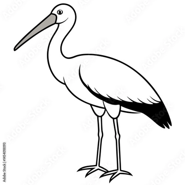 Fototapeta Minimal Asian Openbill Vector on White