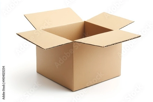 Fototapeta Minimalist White Background Cardboard Shipping Box with Clean Lines and Soft Shadows