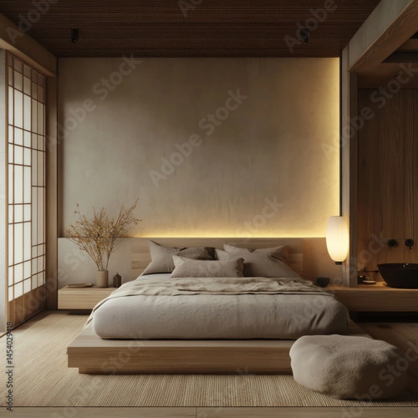 Fototapeta Minimalist Japanese Bedroom Interior Design