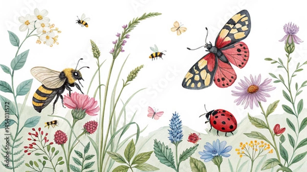 Obraz spring flowers and butterflies