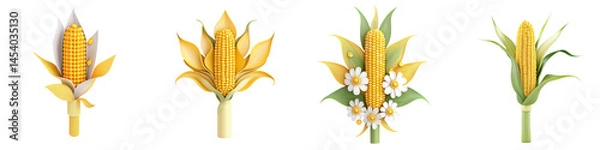 Obraz Set of Four decorative corn illustrations . isolate on transparent background