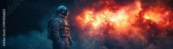 Obraz Astronaut facing a vibrant cosmic nebula.