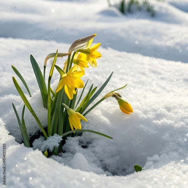 Fototapeta spring crocus flowers in snow