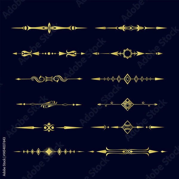 Fototapeta Set of divider collection. Text dividers doodle set. Wedding decorative elements. Divider ornament, borders, floral, vintage line separators. Set page dividers.