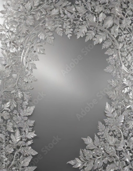 Fototapeta Luxurious silver leaf lace border, shimmering metallic texture  Decorative pattern , craft, background, pattern