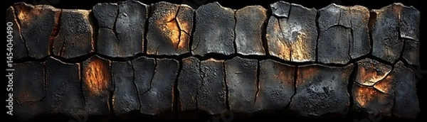 Obraz Dark, textured stone wall pattern with fiery details.